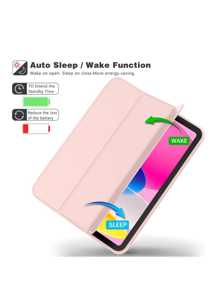 Case Compatible with iPad (A16) 11th Generation 2025/10.9 with Pencil Holder, Smart Trifold Cover with Soft TPU, Auto Wake/Sleep, Pink