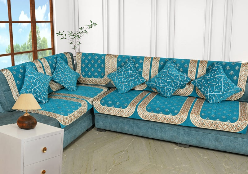 Dazzling DECOR Velvet L Shape Sofa Covers Set with 5 Cushion -Premium 7 Seater Sofa Slip Protector for Living Room Decor - Heavy Fabric Slip Protector for Long Couch, Aqua_1297. - Image 1