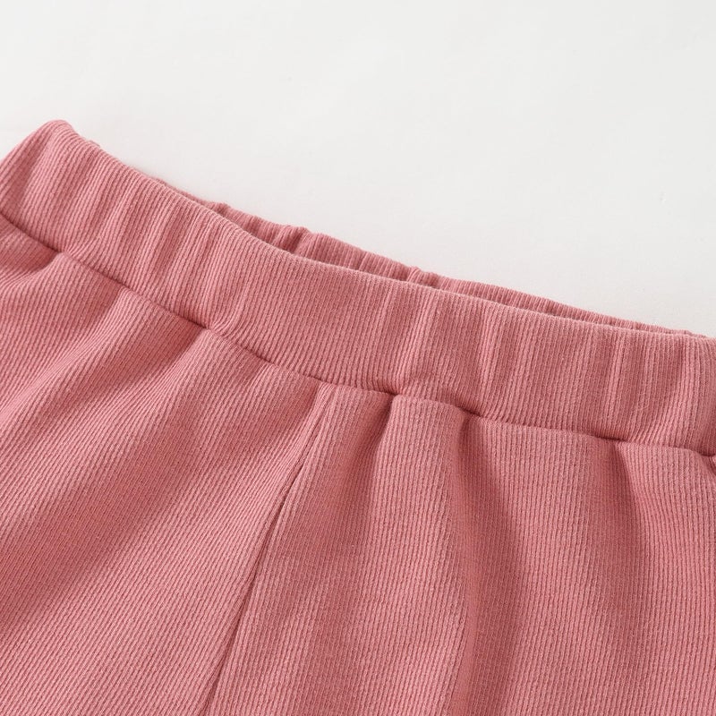 Yvowming Toddler Baby Girl Clothes Outfits,Summer Ruffle Ribbed Flower T Shirt Shorts Set Clothes for Girls (Pink, 4-5T - Image 5