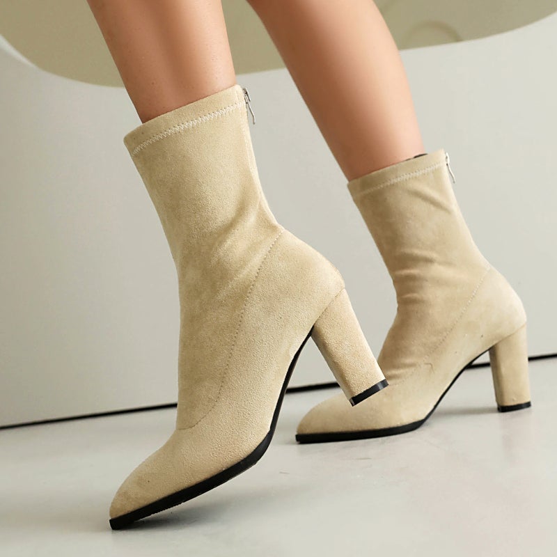 Source Winter Fashion High-Heeled 40-48 Pointed Simple Suede Low-Barrel Boots For Women - Image 5