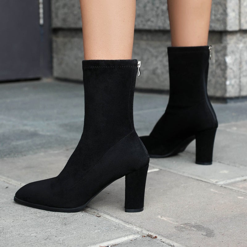 Source Winter Fashion High-Heeled 40-48 Pointed Simple Suede Low-Barrel Boots For Women - Image 4