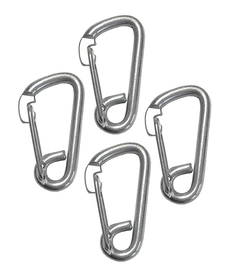 US Stainless 4 Pieces Stainless Steel 316 Spring Hook Carabiner 1/4" (6mm) Marine Grade Safety Clip - Image 1