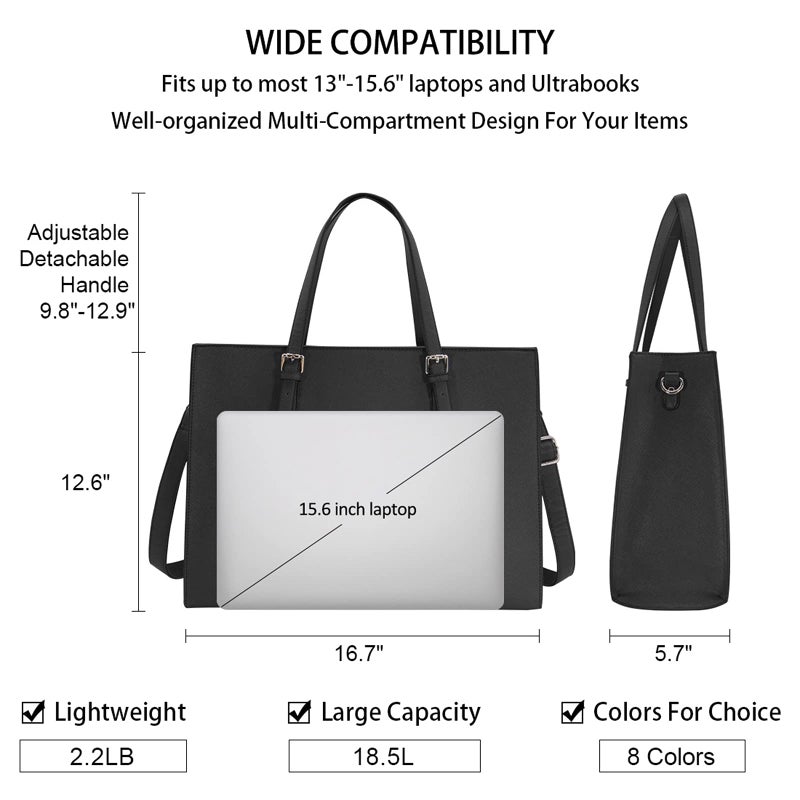 NUBILY Laptop Bag for Women Waterproof Lightweight Leather 15.6 Inch Computer Tote Bag Business Office Briefcase Large Capacity Handbag Shoulder Bag Professional Office Work Bag Black - Image 3