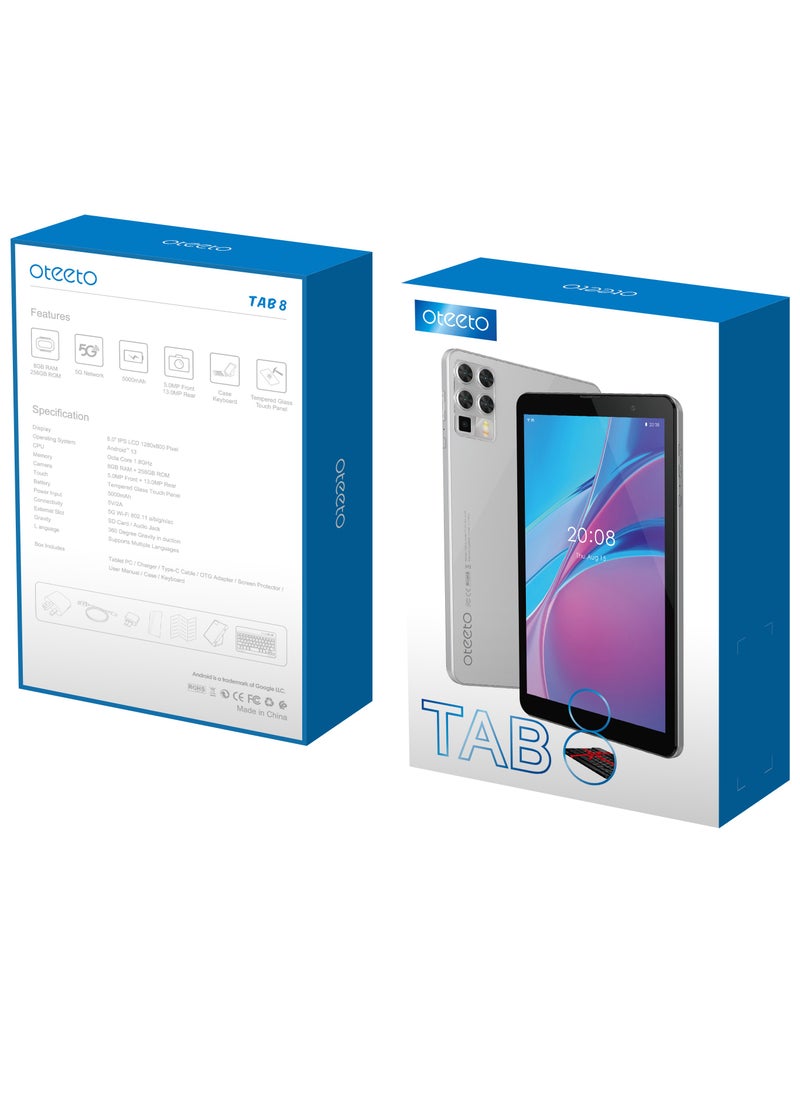 Oteeto - Oteeto Tab8 Ultra 5G Android Tablet With 8.0 Inch Display 8GB RAM 512 GB ROM and 5000 mAh Battery With Keyboard (Grey) - Image 1