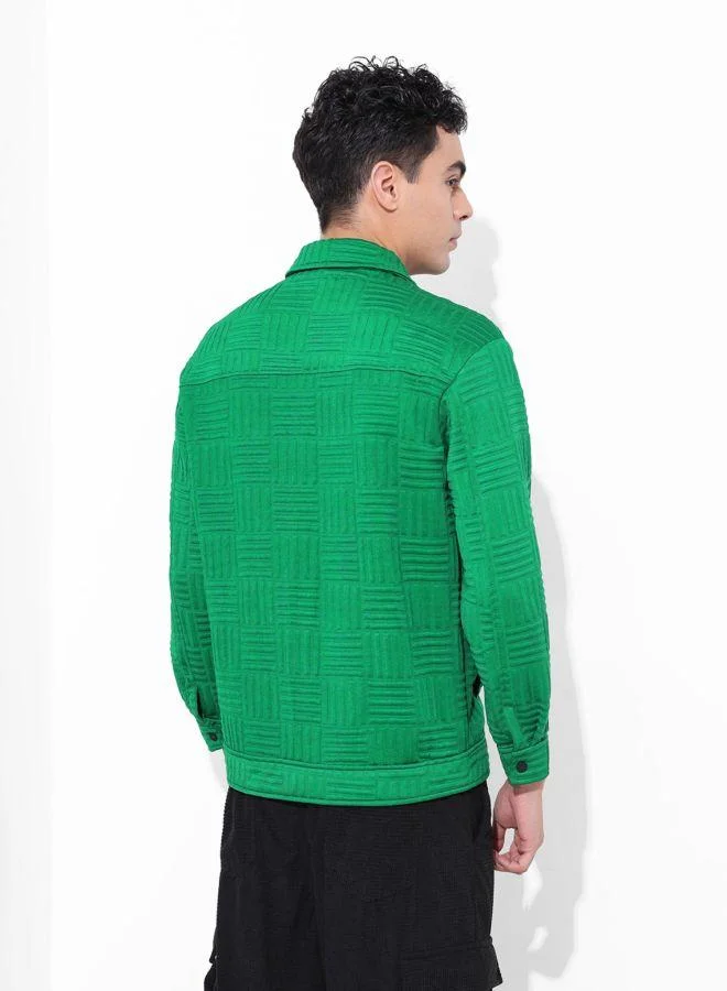 The Indian Garage Co Men Regular Fit Self Design Spread Collar Full Sleeves Shacket
