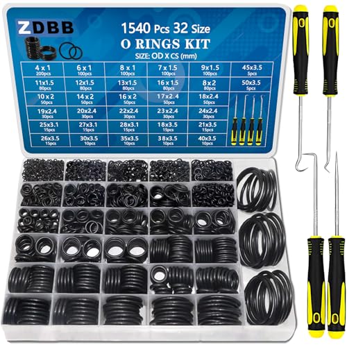 ZDBB 32 Size 1540 Pcs O Rings Assortment Kit Metric Nitrile Rubber Oring Set with 4 Pick for Automotive Faucet Pressure Washer Plumbing Air or Gas Repair OD 4mm-50mm - Image 1