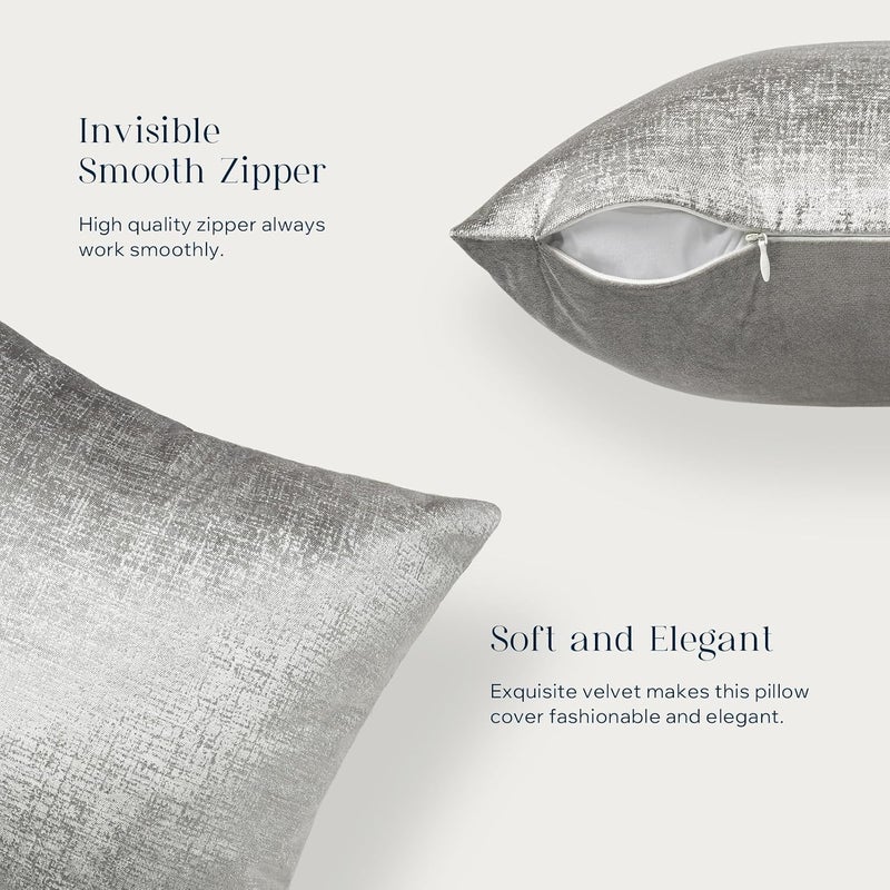 Phantoscope Pack of 2 Sparkling Velvet Decorative Solid Throw Decorative Pillow Cover Soft Silver Glitter Square Cushion Cover Pillowcase for Couch Bed and Chair, Gray, 12 x 20 inches, 30 x 50 cm - Image 3