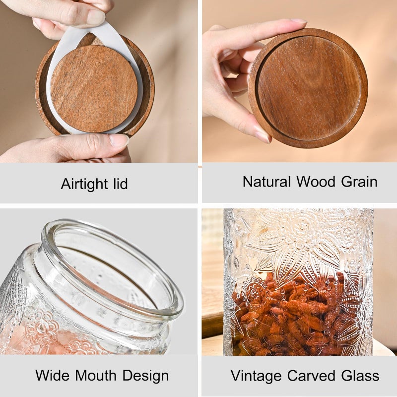 Adodeen 32oz Vintage Glass Jars With Lids, Airtight Food Storage Containers, Kitchen Canisters For Sugar, Coffee, Tea, Spice, Flour, Candy Cookie, Pasta, Cereal, Cute Decorative Jars - Image 4