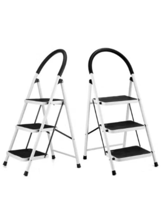 سي&زد سلم قابل للطي بثلاث درجات - سلم سهل الراحة بدواسة عريضة | سلم متين موفر للمساحة للمطبخ والمنزل والخارج (أبيض) - Image 3