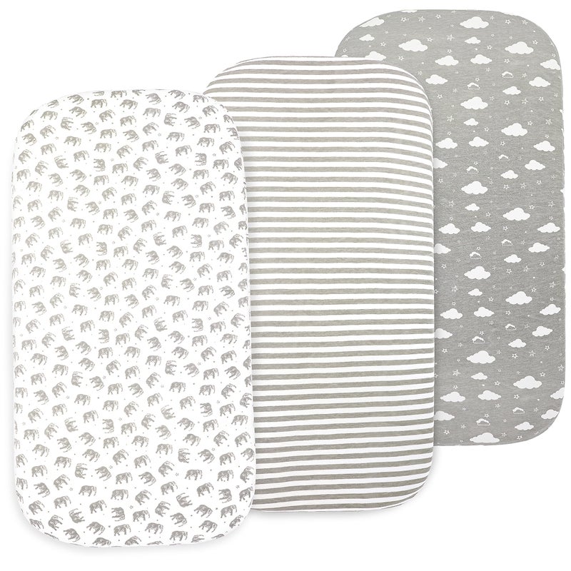 Bublo Baby Baby Bassinet Sheet Set for Boy and Girl 3 Pack Organic Jersey Cotton Universal Fitted Bedding Cover for Oval Hourglass  Rectangle Bassinet Mattress Fitted Sheets Size 32 x 16 x 4 Inches