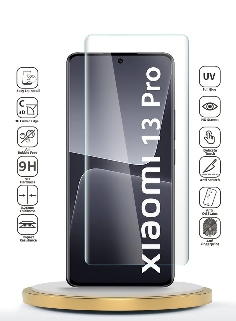 Wtech Xiaomi 13 Pro 5G 2022 Premium Curved Edges UV Full Glue Full Cover Tempered Glass Screen Protector (MSGUCN) - Clear - Image 2
