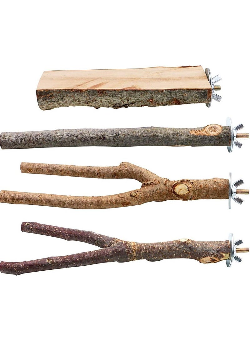 4 Pack Natural Wood Bird Perch Parrot Stand Branches Fork Toys - Image 1