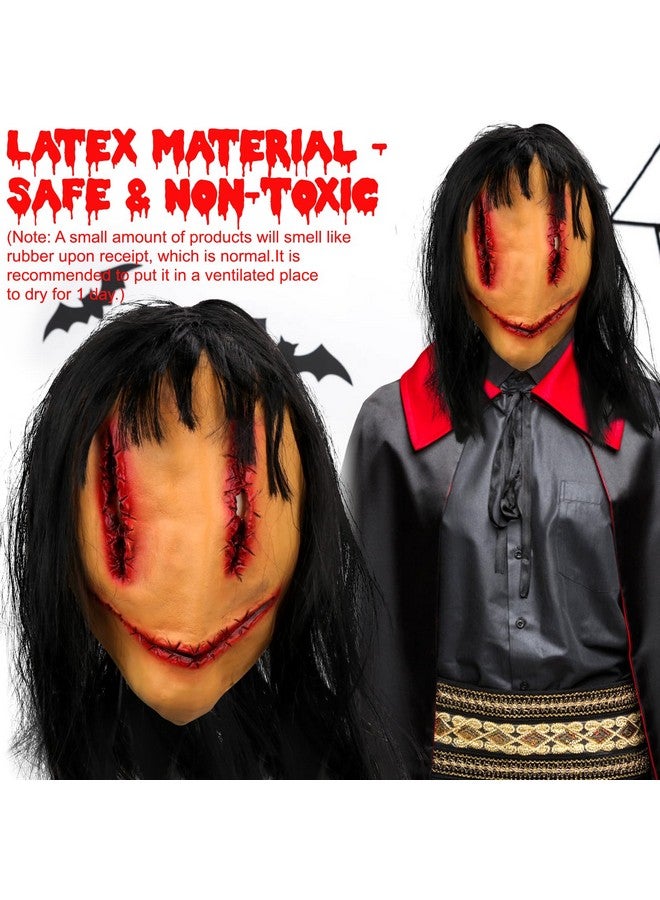 SelfTek Scary Halloween Mask With Wigs, Horror Devil Demon Mask Stitching Woman Ghost Natural Latex Mask Creepy Scary Evil Mask For Masquerade Party Cosplay Props, Themed Party - Image 5