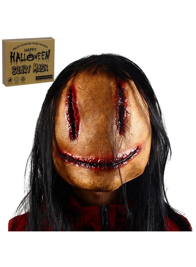 SelfTek Scary Halloween Mask With Wigs, Horror Devil Demon Mask Stitching Woman Ghost Natural Latex Mask Creepy Scary Evil Mask For Masquerade Party Cosplay Props, Themed Party - Image 1