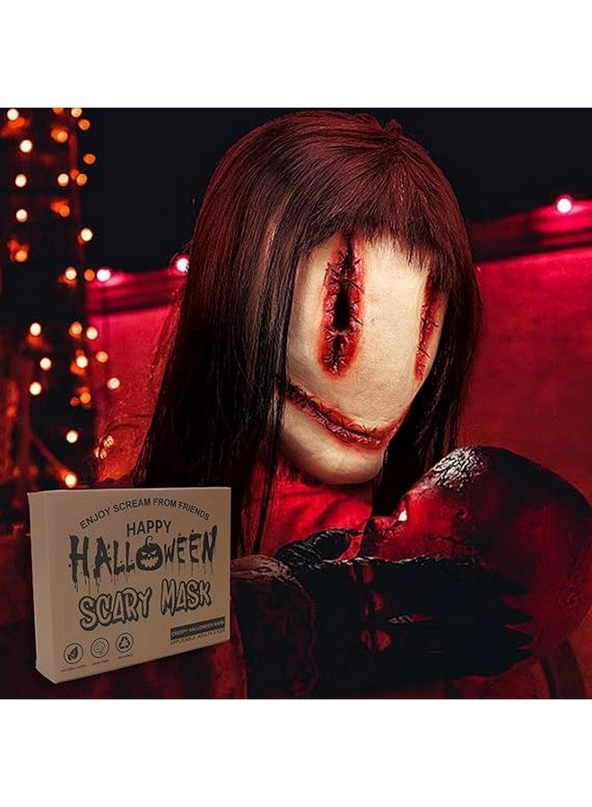 SelfTek Scary Halloween Mask With Wigs, Horror Devil Demon Mask Stitching Woman Ghost Natural Latex Mask Creepy Scary Evil Mask For Masquerade Party Cosplay Props, Themed Party - Image 4