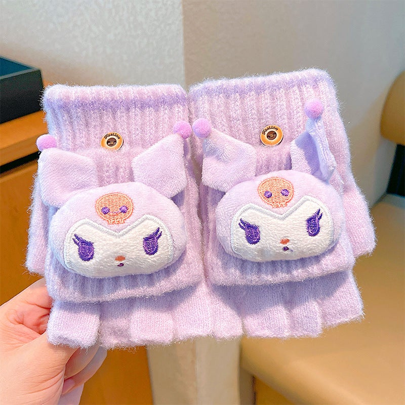Kids Flip-Top Gloves Half-Finger Warm 2024 Winter 15#Purple culomi [flip cover]