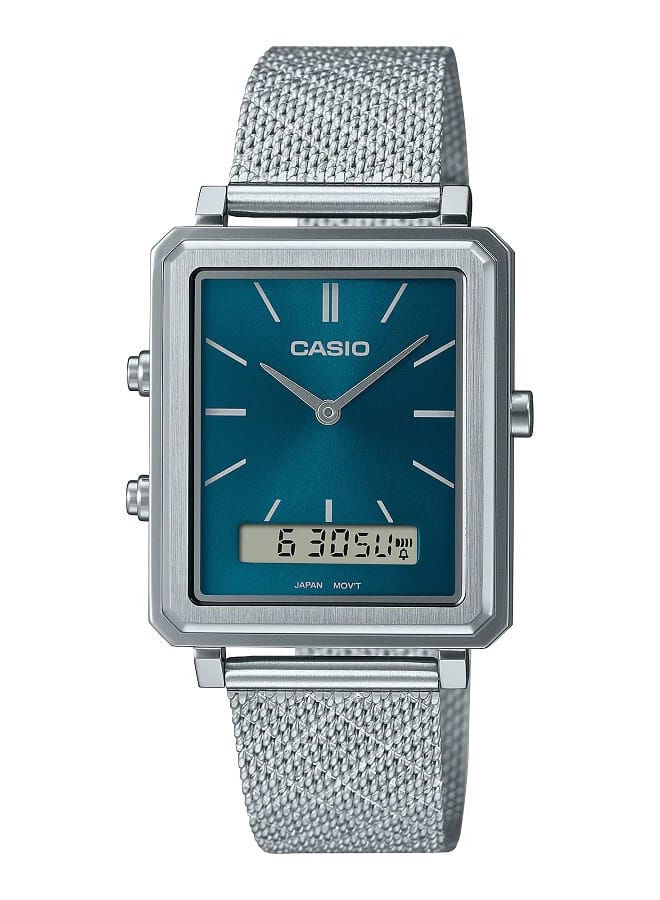 CASIO ساعة للرجال انالوج رقمية بمينا ازرق وبسوار شبكي من الستانلس ستيل MTP-B205M-3EDF - Image 1