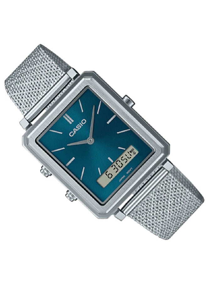 CASIO ساعة للرجال انالوج رقمية بمينا ازرق وبسوار شبكي من الستانلس ستيل MTP-B205M-3EDF - Image 2