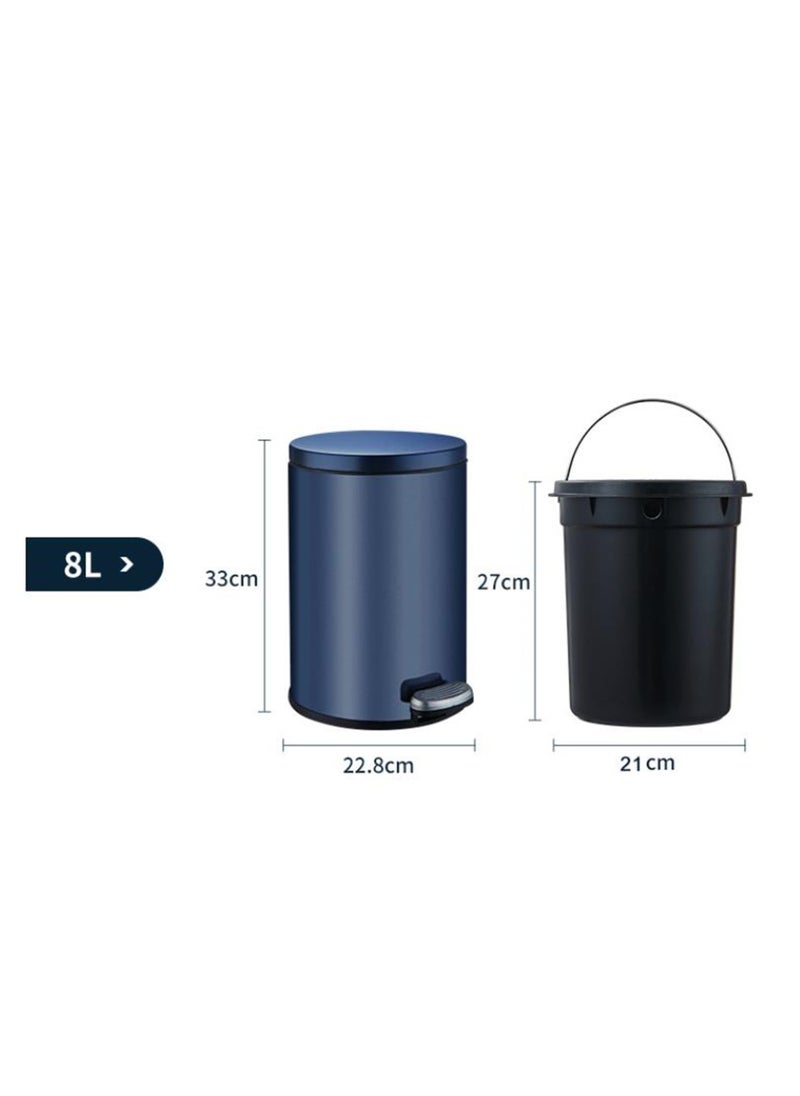 Golden Home - Bin, Classic Round Pedal Trash Can, Hands-Free Ideal For Kitchen, Bathroom, Bedroom, Office, Stainless Steel 8L  - Image 2