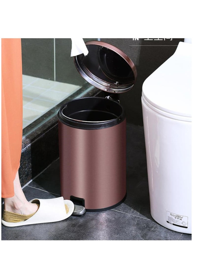 Golden Home - Bin, Classic Round Pedal Trash Can, Hands-Free Ideal For Kitchen, Bathroom, Bedroom, Office, Stainless Steel 8L  - Image 4