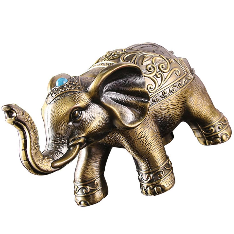 Vintage Metal Elephant Ashtray with Lid Windproof Ash Holder for Office Home - Image 2