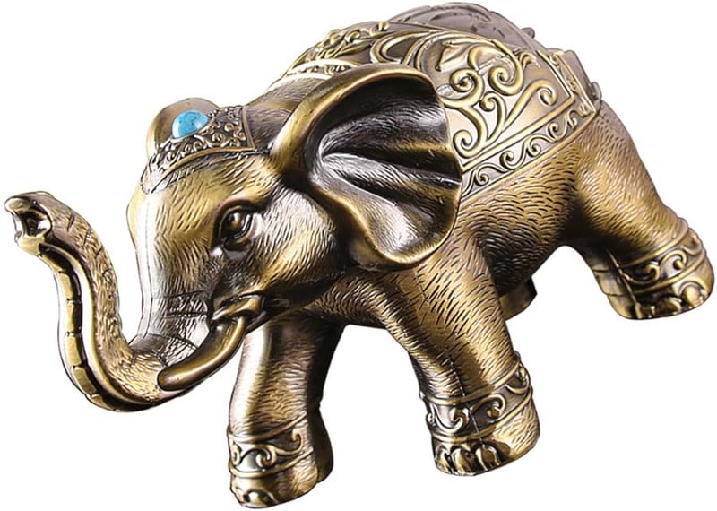 Vintage Metal Elephant Ashtray with Lid Windproof Ash Holder for Office Home - Image 1