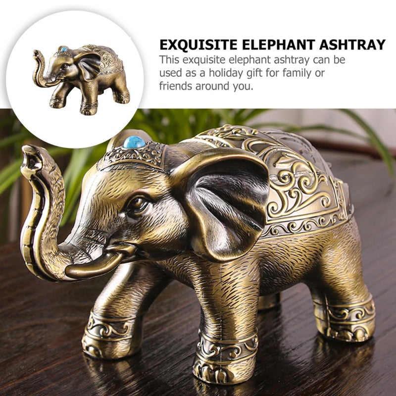 Vintage Metal Elephant Ashtray with Lid Windproof Ash Holder for Office Home - Image 4