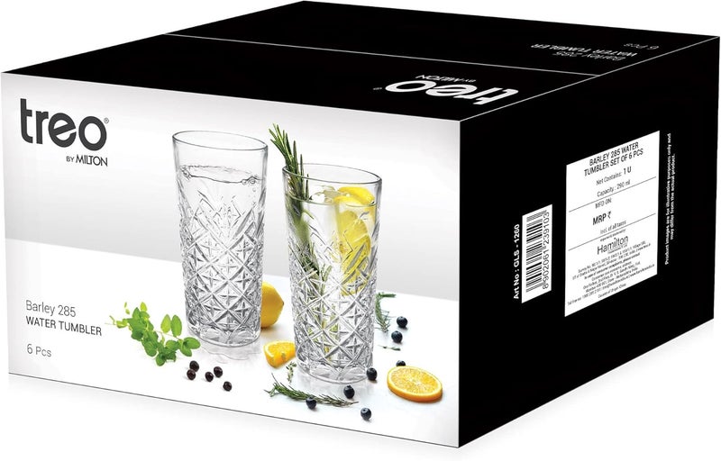 TREO by Milton Barley 285 Water Glass Tumbler, Set of 6, 290 ml Each, Transparent - Image 5