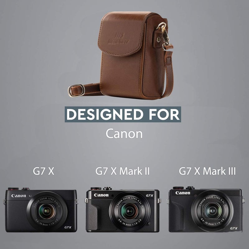 MegaGear Leather Camera Case with Strap Compatible with Canon PowerShot G7 X Mark III, G7 X Mark II, G7 X,Dark Brown - Image 5