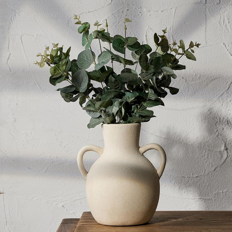 SIDUCAL Rustic Ceramic Farmhouse Flower Vase with 2 Handles, Terracotta Vase, Decorative Pottery Flower for Home Decor, Table, Wedding, Living Room, Shelf Decor, 7.3 Inch, White - Image 4