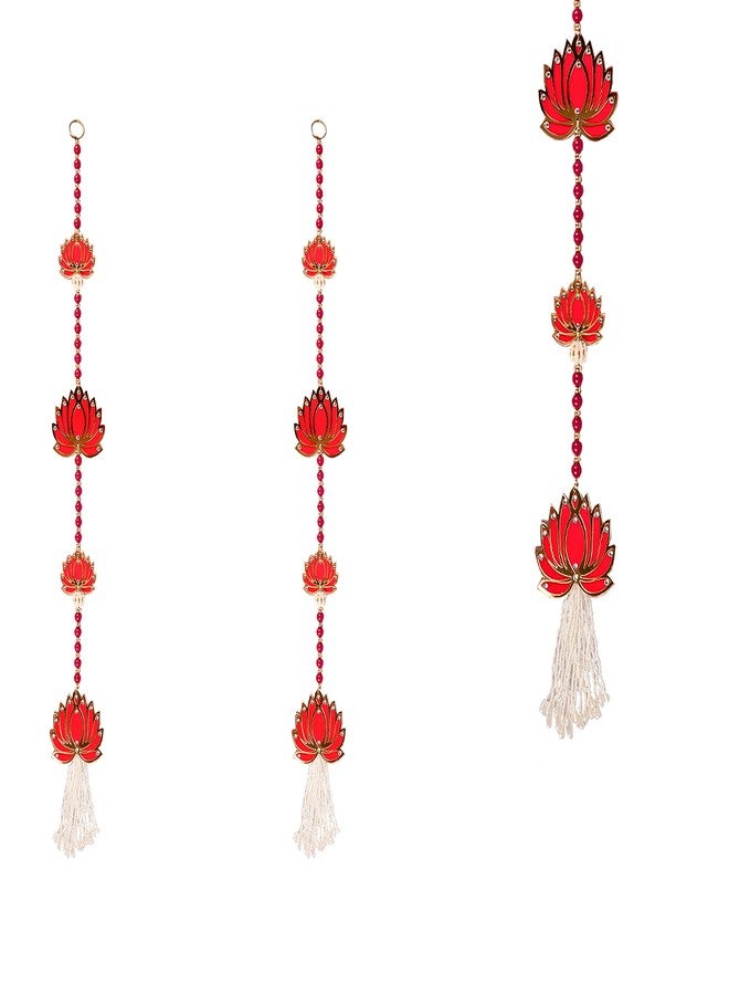 Aditri Creation Set of 2 Pink Lotus String Wall Hanging Decoration for Home Door Wall Temple for Indian Wedding Festival Decorations Home Door Wall Decor Festivities and New Year Gifting - Image 1