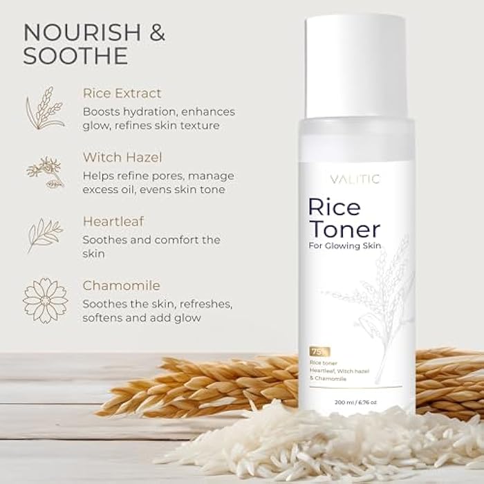 VALITIC Rice Toner - 75 Rice Extract Milky Toner for Face with Niacinamide, Heartleaf, Witch Hazel and Chamomile Essence - Facial Glass Skin Hydrating Skin Care - 200 ml, 6.76 fl oz - Image 4