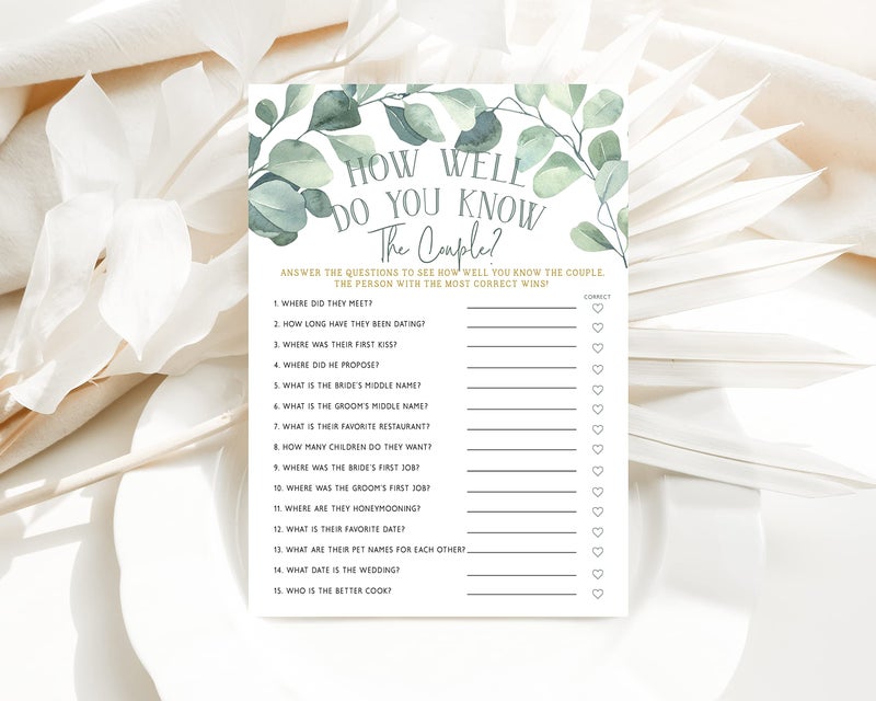 Your Main Event Prints Eucalyptus Bridal Shower Games and Activities (How Well Do You Know The Couple) - Image 4