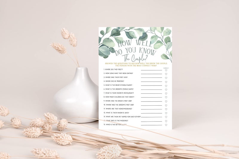 Your Main Event Prints Eucalyptus Bridal Shower Games and Activities (How Well Do You Know The Couple) - Image 5