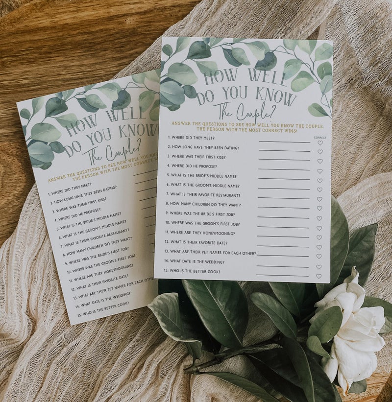 Your Main Event Prints Eucalyptus Bridal Shower Games and Activities (How Well Do You Know The Couple) - Image 3