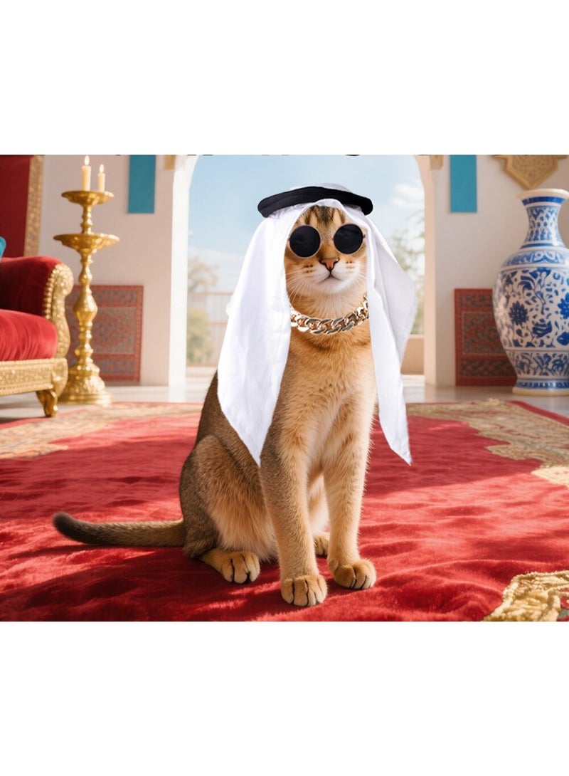 Pet headscarf，Cat and dog sun protection and windproof sand headgear，Handmade World Cup mascot headgear，Saudi style - Image 4