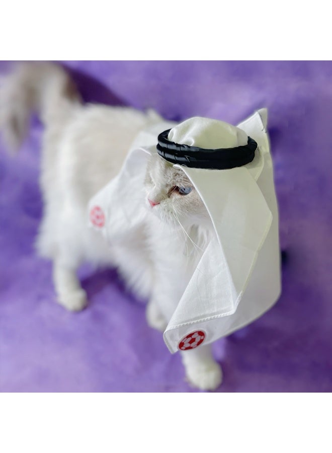 Pet headscarf，Cat and dog sun protection and windproof sand headgear，Handmade World Cup mascot headgear，Saudi style - Image 1