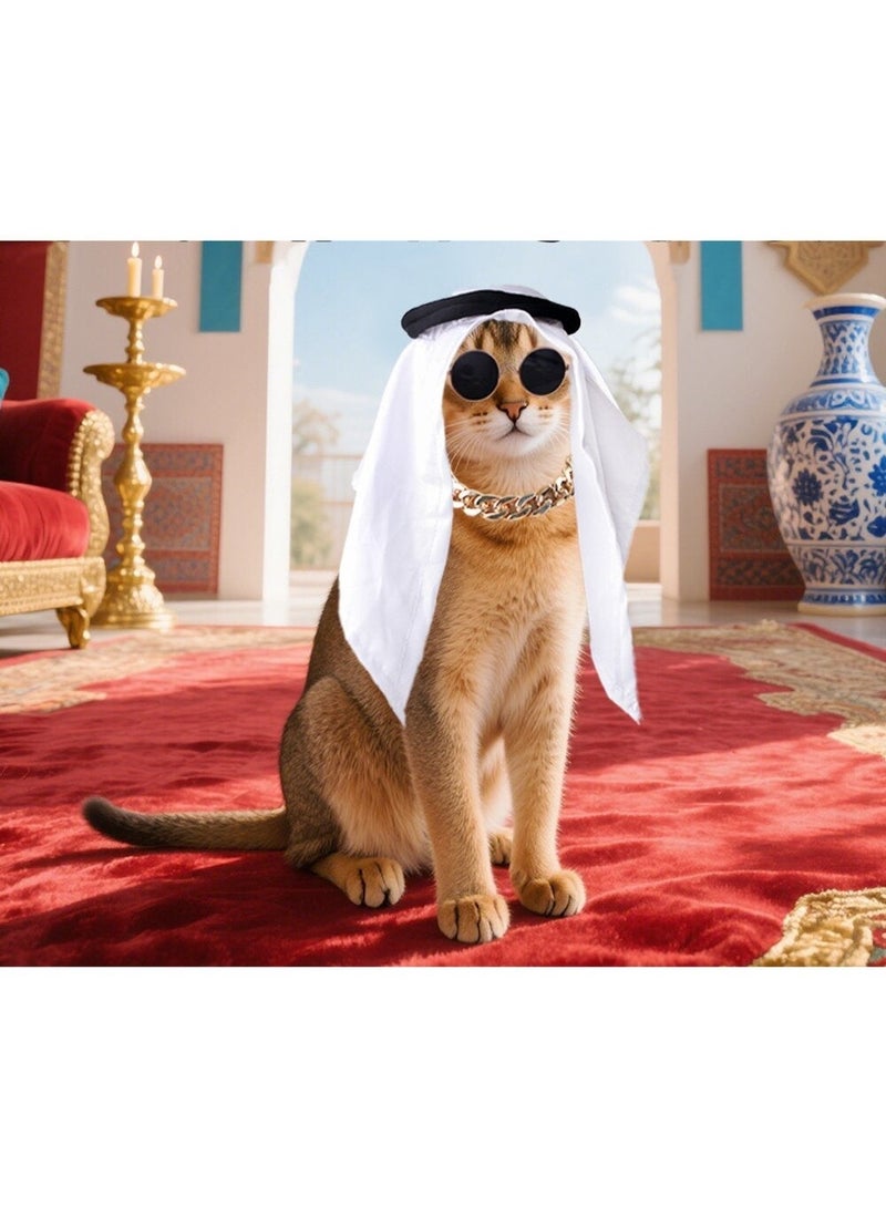 Pet headscarf，Cat and dog sun protection and windproof sand headgear，Handmade World Cup mascot headgear，Saudi style - Image 5