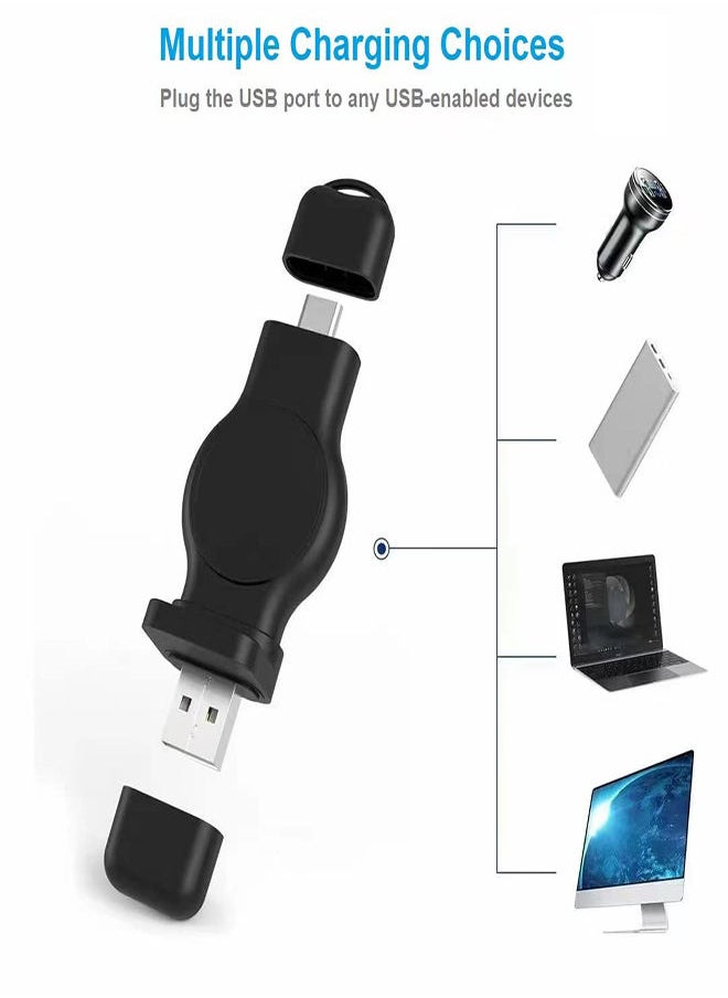 SYOSI - Portable Apple Watch Charger, 2 in 1 Wireless Charger for iWatch with USB-A & USB-C Fast Charging Magnetic Cordless Travel Charger Keychain, for Apple Watch Series 8 7 SE 6 5 4 3 2 - Image 1