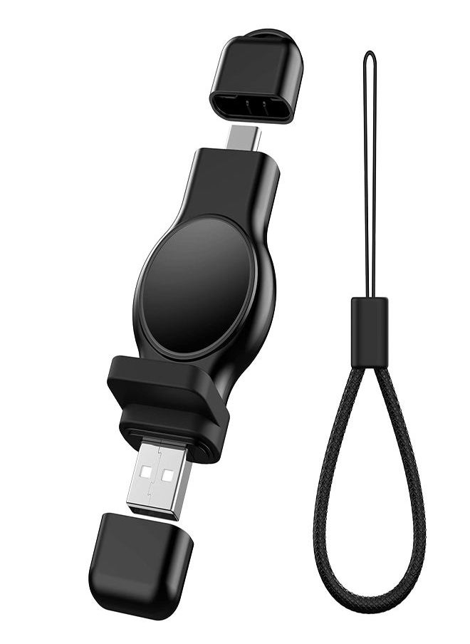 SYOSI - Portable Apple Watch Charger, 2 in 1 Wireless Charger for iWatch with USB-A & USB-C Fast Charging Magnetic Cordless Travel Charger Keychain, for Apple Watch Series 8 7 SE 6 5 4 3 2 - Image 1