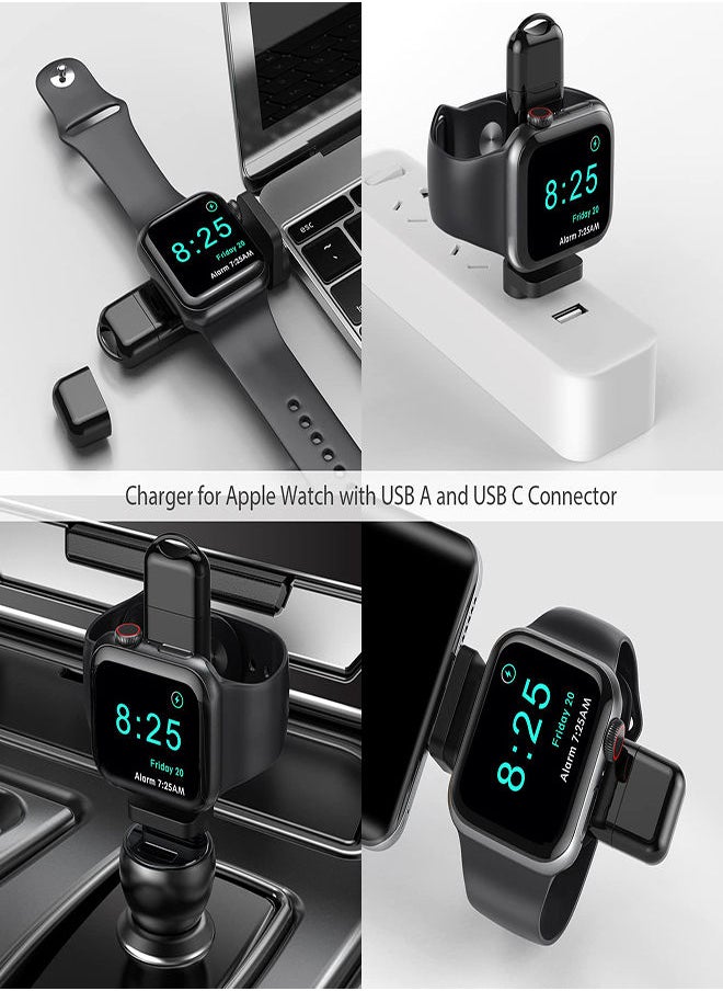SYOSI - Portable Apple Watch Charger, 2 in 1 Wireless Charger for iWatch with USB-A & USB-C Fast Charging Magnetic Cordless Travel Charger Keychain, for Apple Watch Series 8 7 SE 6 5 4 3 2 - Image 1