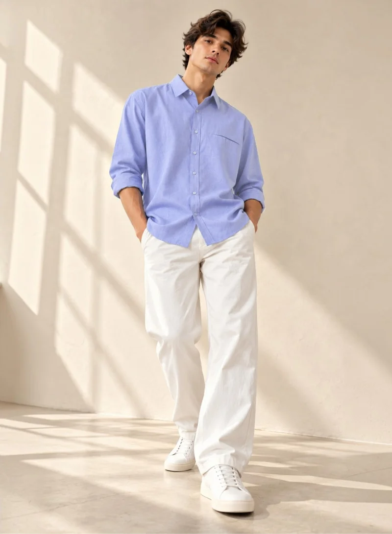 فكتور اند جين Men's Long Sleeve Textured Button-Up Shirt