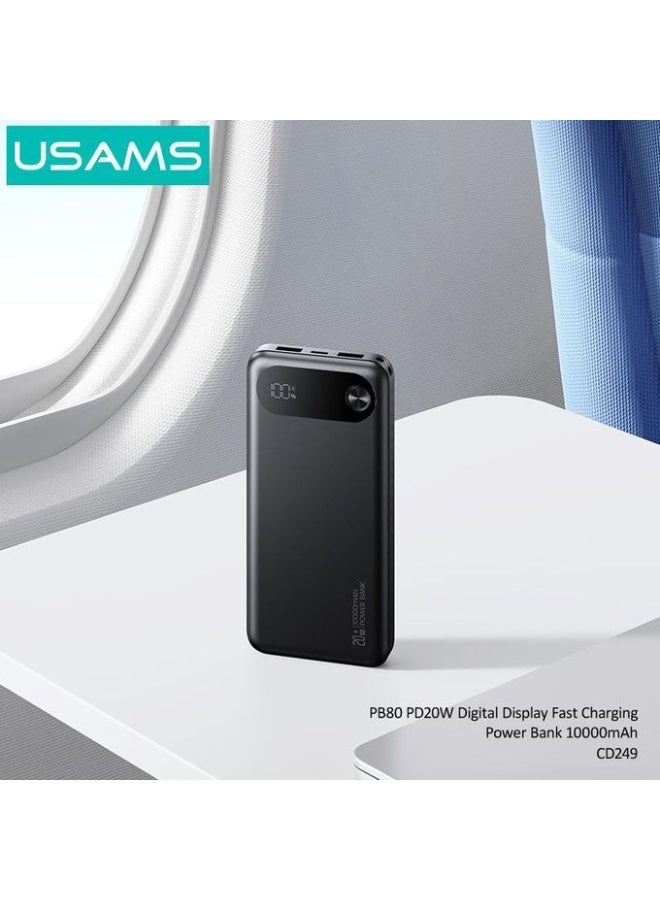أوسامس بنك طاقة Usams PB80 CD249 بسعة 10000 مللي أمبير مع شحن سريع بقوة 20 واط وشاشة عرض رقمية - أسود - Image 3