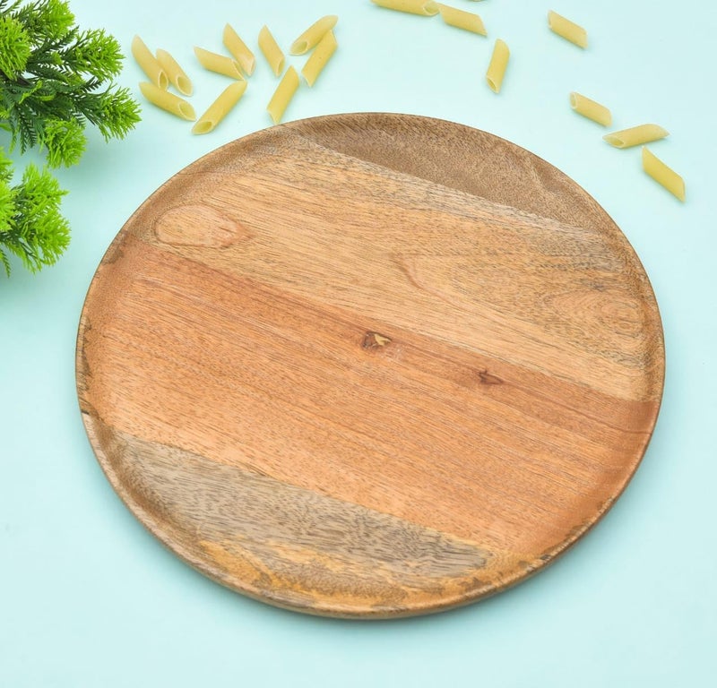 OGGN Natural Mango Wood Round Plate, Beautiful Handcrafted Wooden Tray, Durable Round Serving Platters for Serving, Wooden Plates for Home and Kitchen (11 X 11 Inch) - Image 1