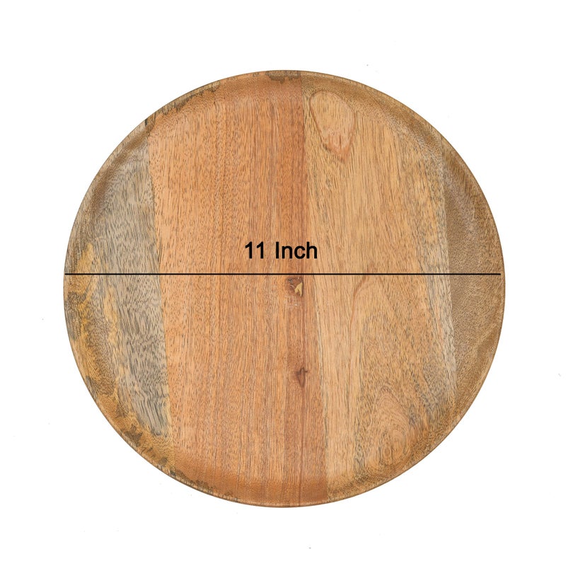 OGGN Natural Mango Wood Round Plate, Beautiful Handcrafted Wooden Tray, Durable Round Serving Platters for Serving, Wooden Plates for Home and Kitchen (11 X 11 Inch) - Image 2