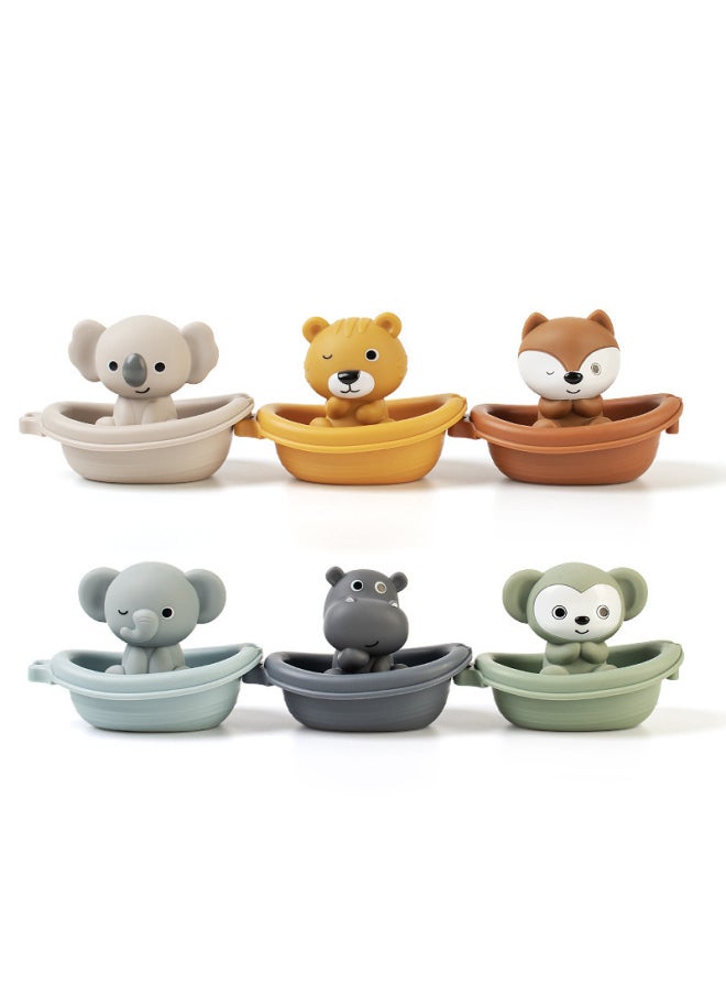 Generic - Infant Bathing And Baby Bathing Water-swimming Stackable Boat Cute Pet Finger Cover Bathroom Stackable Floating Boat Toy-Color:3 Boats + 3 Animals (elephant + Monkey + Fox) Color Box - Image 1