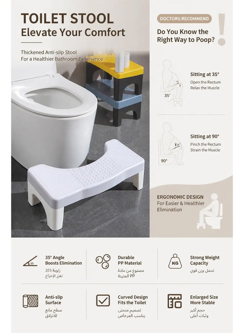 Toilet Foot Stool, Anti-Slip Squatting Step Stool for Bathroom, Ergonomic 35° Posture Helper, Sturdy PP Material, Compact & Space-Saving Design for Adults, Kids, Pregnant Women, Relieves Constipation & Bloating - Image 2