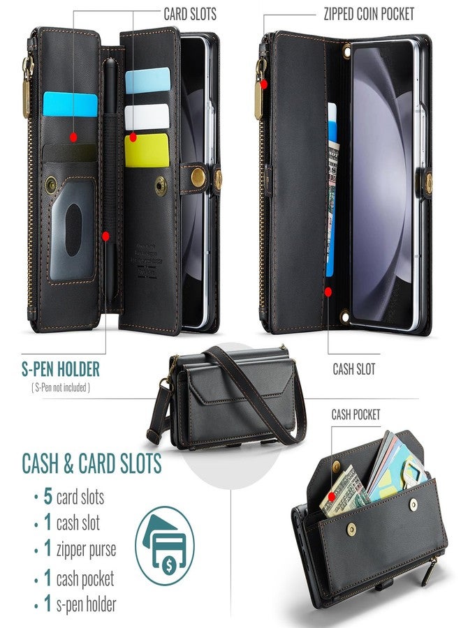 Asuwish Phone Case for Samsung Galaxy Z Fold 6 5G 2024 Zipper Wallet Cover with S Pen and Leather Flip RFID Blocking Credit Card Holder Stand Cell Accessories ZFold6 Z6 G Fold6 6Z Women Girls Black - Image 2