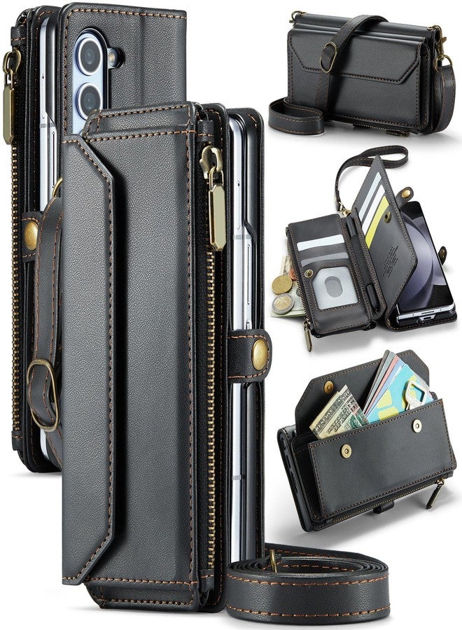 Asuwish Phone Case for Samsung Galaxy Z Fold 6 5G 2024 Zipper Wallet Cover with S Pen and Leather Flip RFID Blocking Credit Card Holder Stand Cell Accessories ZFold6 Z6 G Fold6 6Z Women Girls Black - Image 1