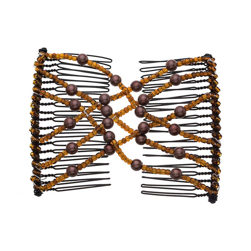 Ruihfas Easy Stretch Comb Beaded Double Stretching Combs Hair Styling Accessories for Women Girls Hair Bun Maker Coffee